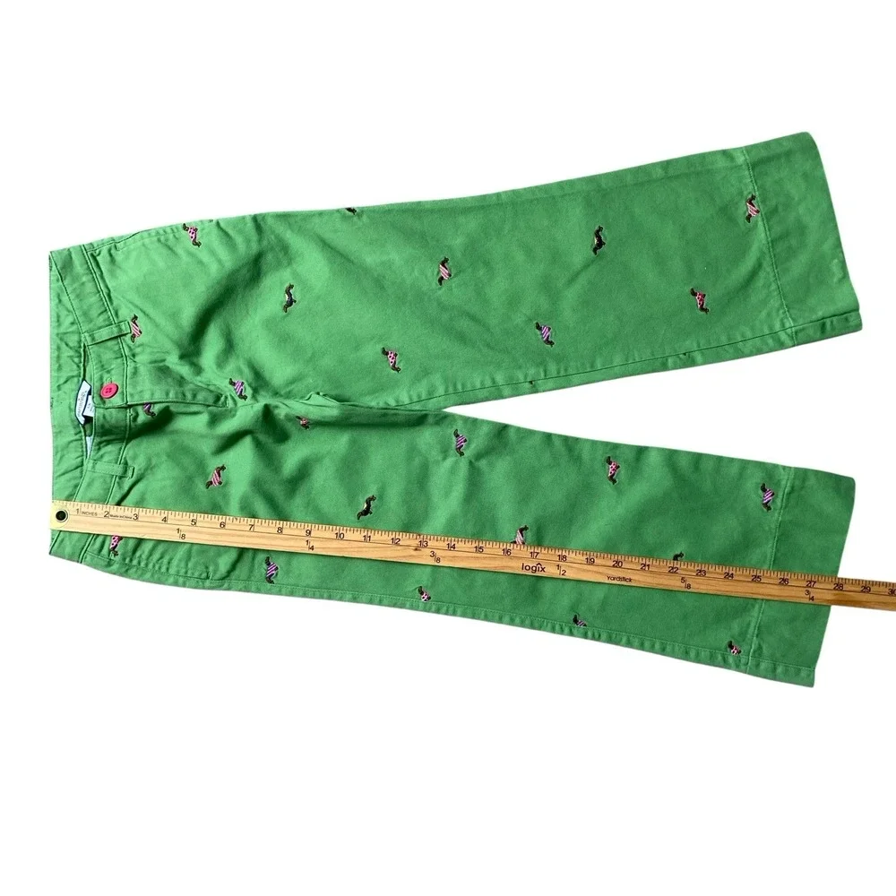 Hartstrings Pants Girls size 6 Green Flare Embroidered Dogs Cotton